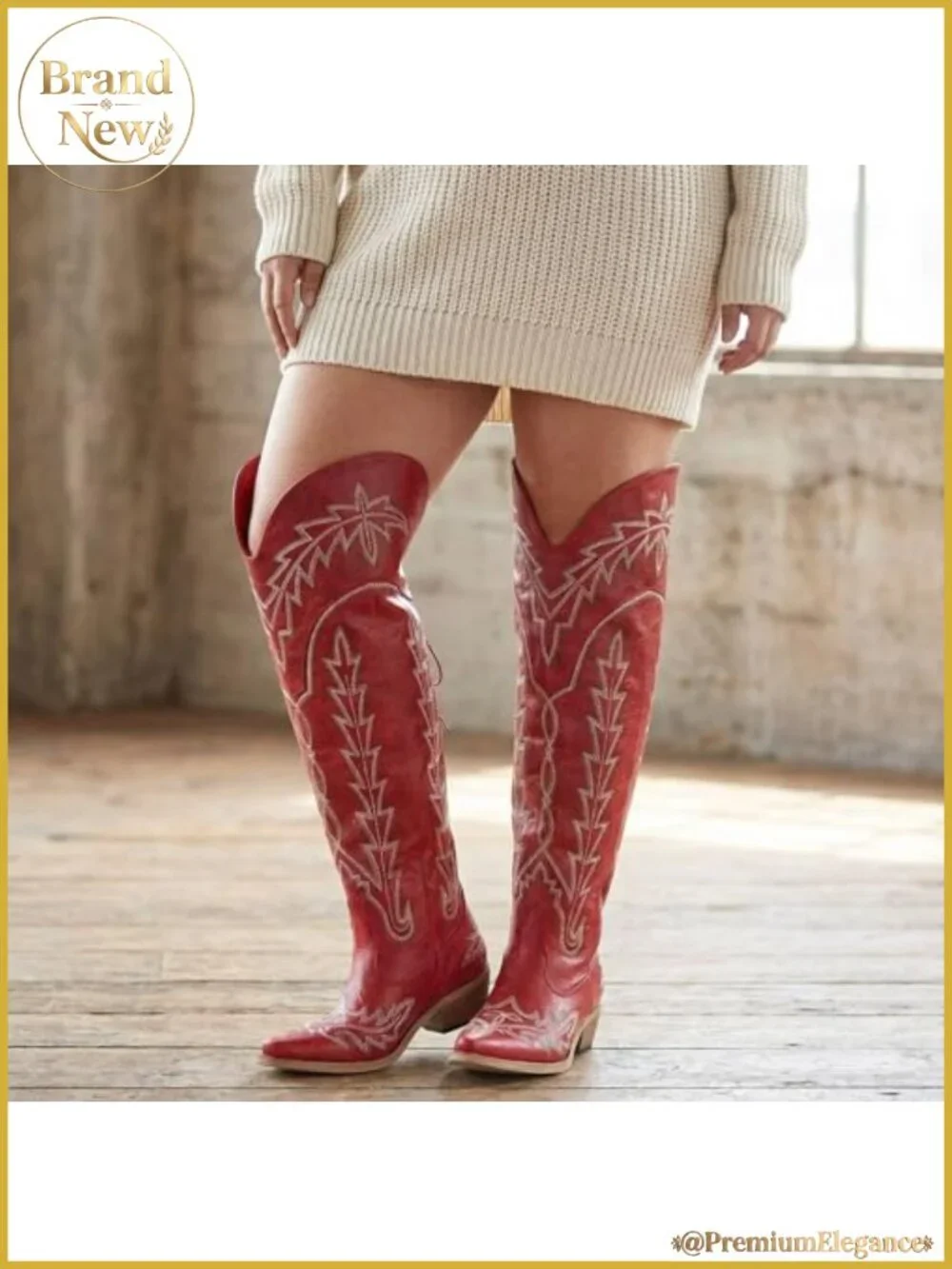 Womens Wide Calf Over the Knee Faux Leather Western Cowboy Boots Adjustable Tie